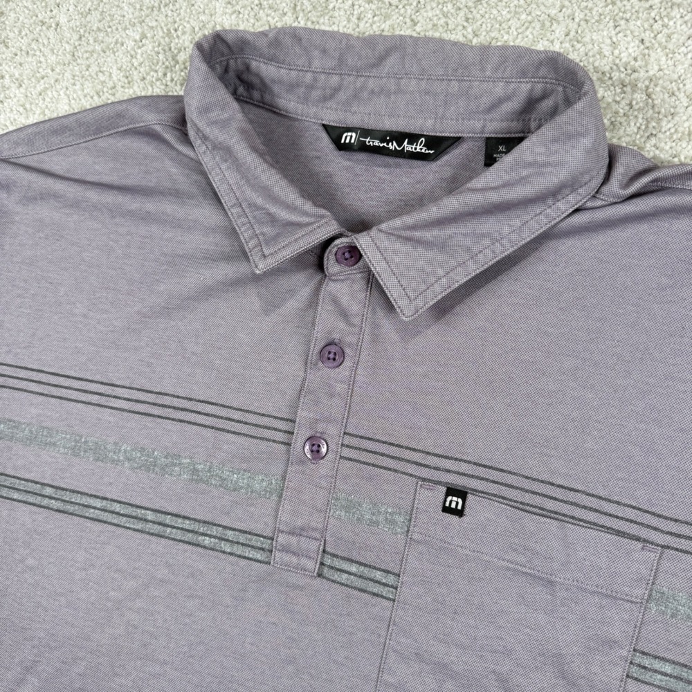 TravisMathew Polo Mens XL Purple Striped Pocket Short Sleeve Golf‎ Shirt